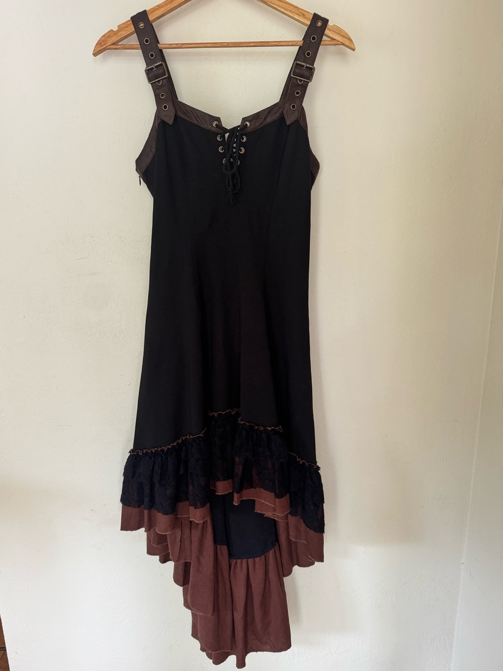 Punk Rave WQ-501LQF Steampunk Gothic Hi Low Lace Dress XL-2XL Coffee Black